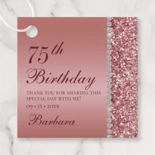 Elegant Rose Gold 75th Birthday Thank You Favour Tags