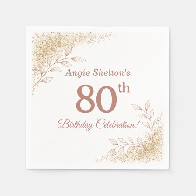Elegant Rose Gold 80th Birthday Celebration  Napkin (Front)