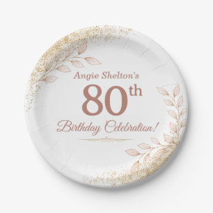 Elegant Rose Gold 80th Birthday Celebration  Paper Plate