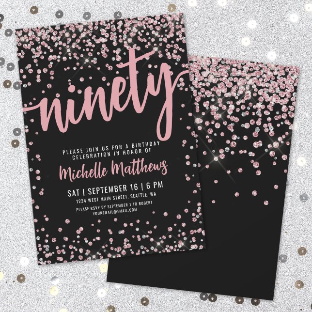 Elegant Rose Gold 90th Birthday Invitation (Elegant Rose Gold 90th Birthday Invitation)