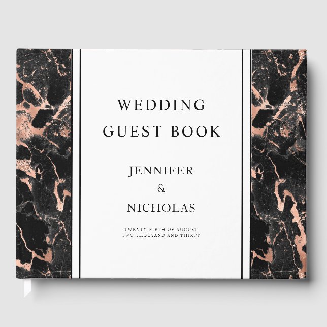 Elegant Rose Gold And Black Marble Wedding  Guest Book (Front)