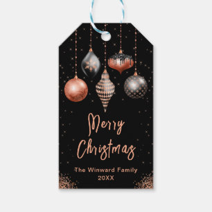 Elegant Rose Gold and Black Ornament Christmas Gift Tags