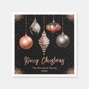 Elegant Rose Gold and Black Ornament Christmas Napkin