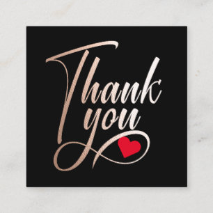 Elegant Rose Gold And Black Thank You Square Business Card