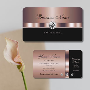 Elegant Rose Gold and Black with Faux Diamonds Business Card
