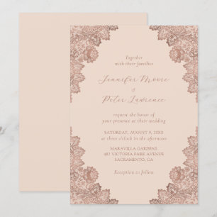 Elegant Rose Gold and Champagne Wedding Invitation