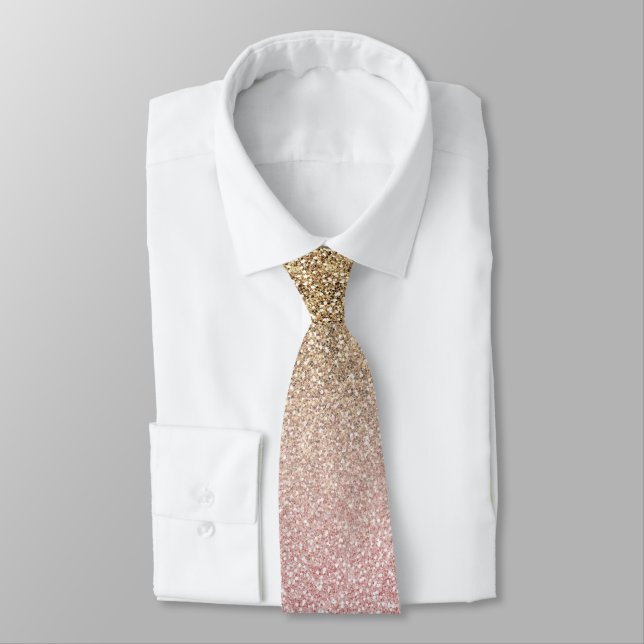 Elegant Rose Gold and Gold Glitter Sparkles photo Tie (Tied)