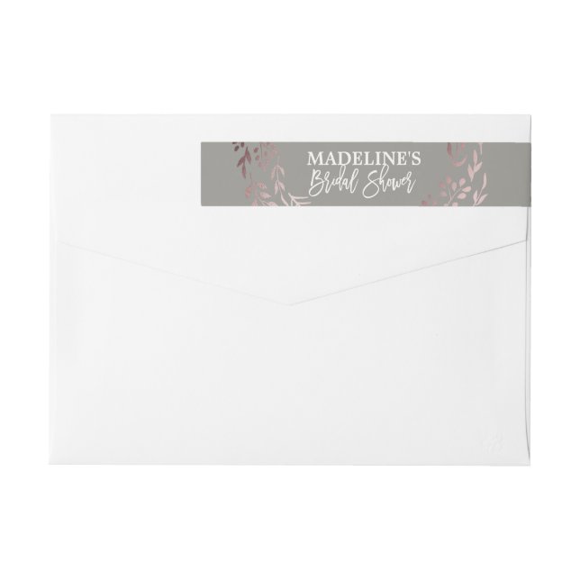 Elegant Rose Gold and Grey Bridal Shower Wrap Around Label (Back)