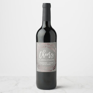 Elegant Rose Gold and Grey "Cheers" Wedding Wine Label
