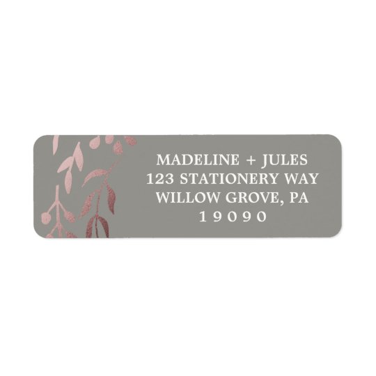 Elegant Rose Gold and Grey | Leafy Frame Wedding Return Address Label