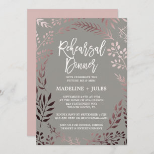 Elegant Rose Gold and Grey Rehearsal Dinner Invitation
