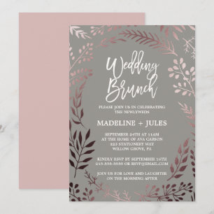 Elegant Rose Gold and Grey Wedding Brunch Invitation