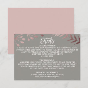 Elegant Rose Gold and Grey Wedding Details Card