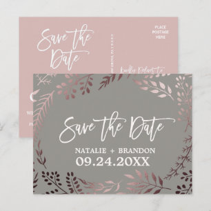 Elegant Rose Gold and Grey Wedding Save the Date Announcement Postcard