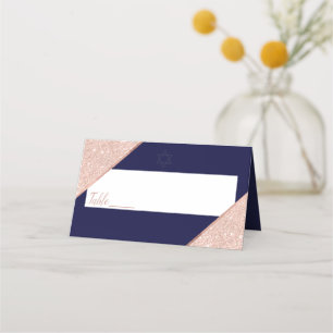 Elegant Rose Gold and Navy Bat Mitzvah Place Card