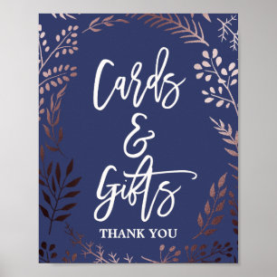 Elegant Rose Gold and Navy Cards & Gifts Sign