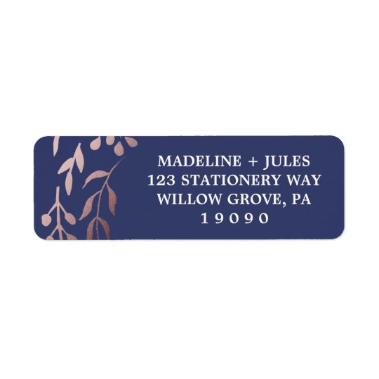 Elegant Rose Gold and Navy | Leafy Frame Wedding Return Address Label