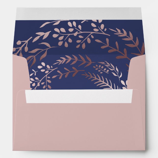 Elegant Rose Gold and Navy Lined Wedding Envelopes (Back (Bottom))
