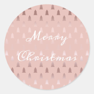 Elegant rose gold and pink Christmas tree pattern Classic Round Sticker