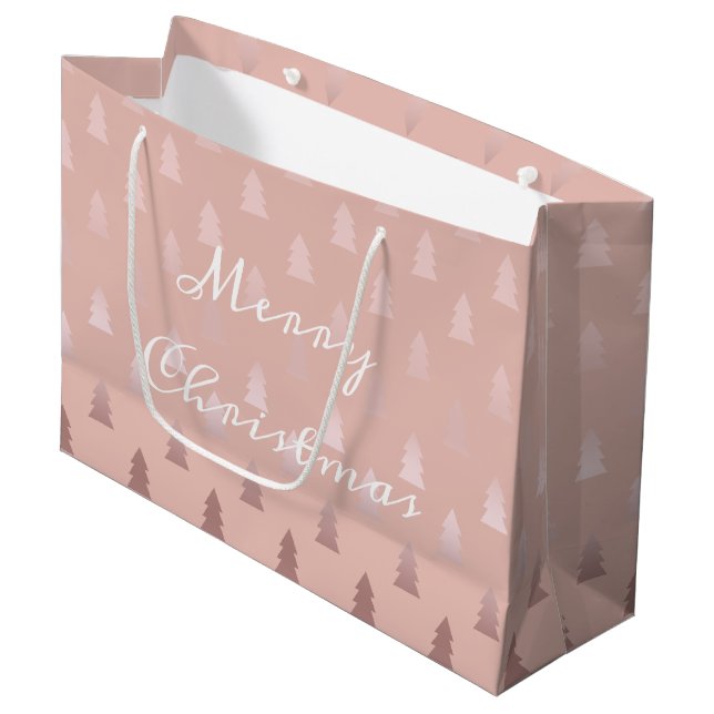 Elegant rose gold and pink Christmas tree pattern Large Gift Bag (Front Angled)