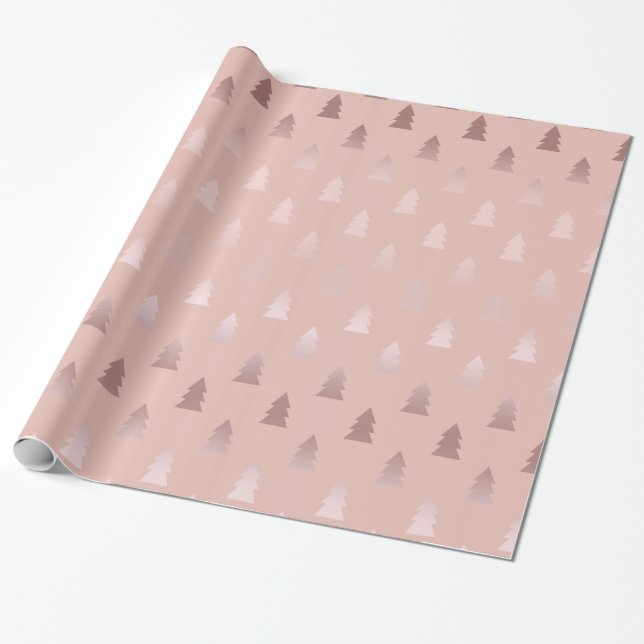 Elegant rose gold and pink Christmas tree pattern Wrapping Paper (Unrolled)