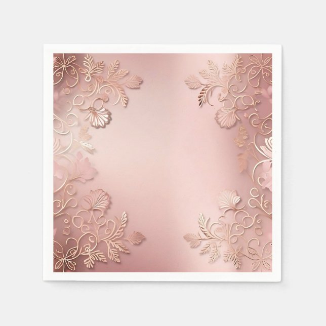 Elegant Rose Gold And Pink  Floral Napkin (Front)