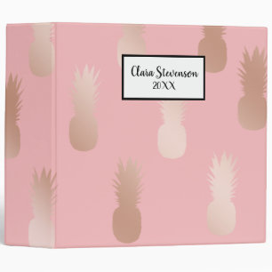 Elegant rose gold and pink pineapple pattern binder