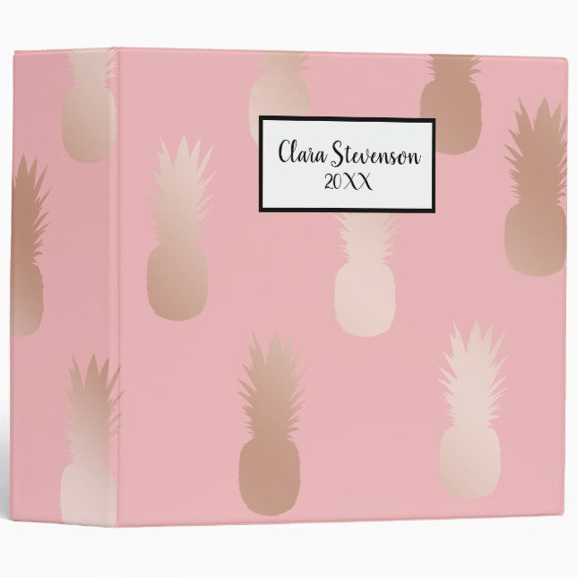 Elegant rose gold and pink pineapple pattern binder (Front/Spine)