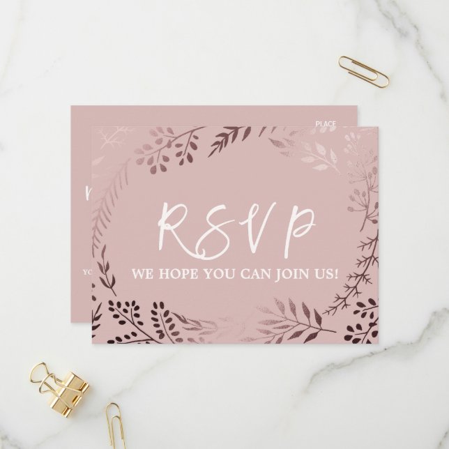 Elegant Rose Gold and Pink Song Request RSVP Invitation Postcard (Front/Back In Situ)