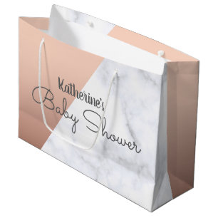 Elegant rose gold and white marble baby shower large gift bag