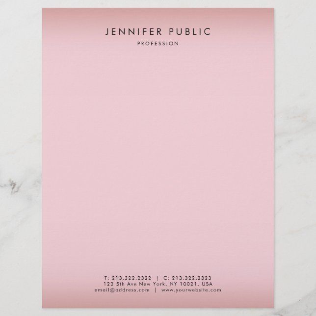 Elegant Rose Gold Background Modern Simple Letterhead (Front)