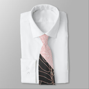 Elegant rose gold bamboo foliage pink design tie