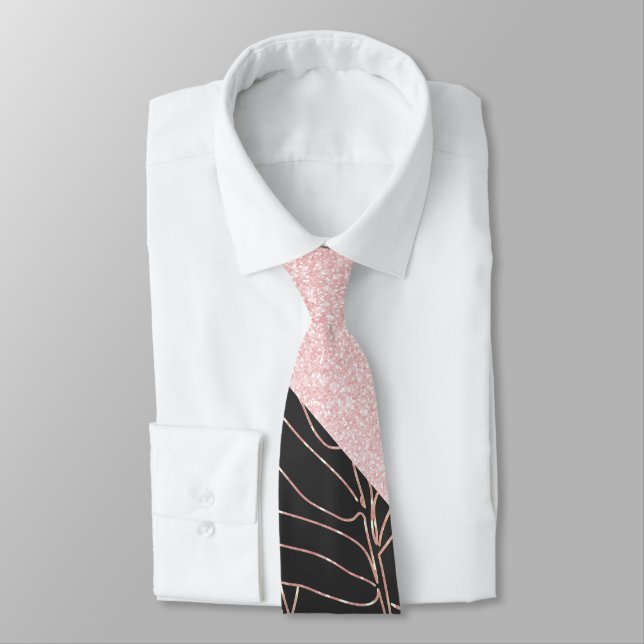 Elegant rose gold bamboo foliage pink design tie (Tied)