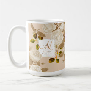 Elegant Rose Gold Beige Monogram Coffee Mug