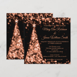 Elegant Rose Gold Black Christmas Holiday Wedding Invitation