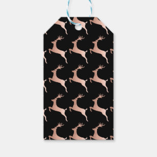 Elegant Rose Gold Black Christmas Reindeer Pattern Gift Tags