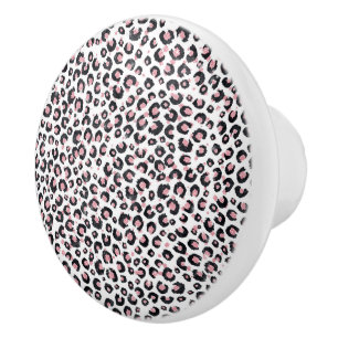 Elegant Rose Gold Black Leopard Animal Print Ceramic Knob