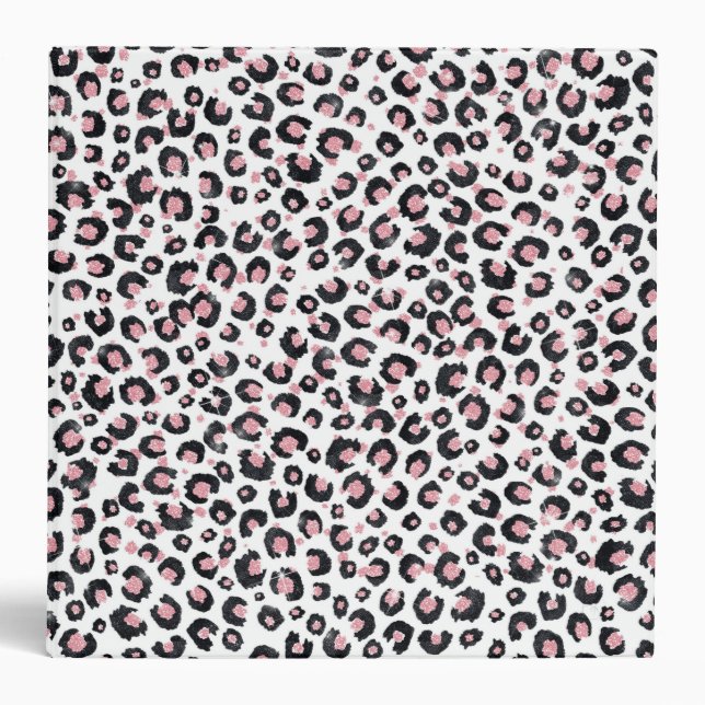 Elegant Rose Gold Black Leopard Pattern Binder (Front)