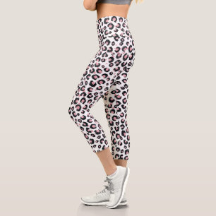 Elegant Rose Gold Black Leopard Pattern Capri Leggings