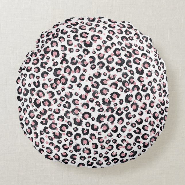 Elegant Rose Gold Black Leopard Pattern Round Pillow (Front)