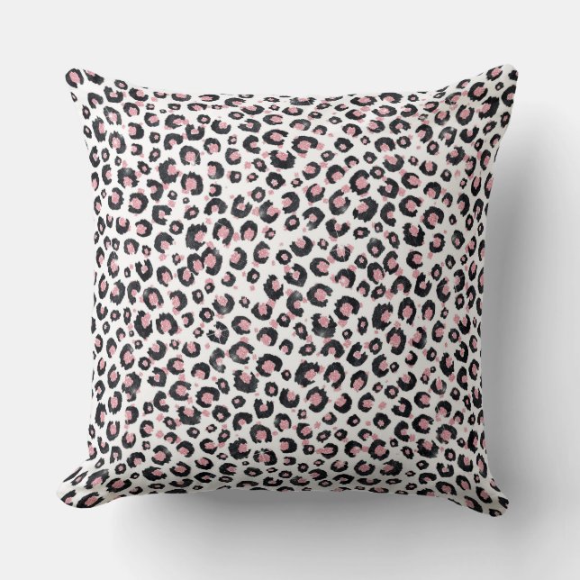 Elegant Rose Gold Black Leopard Pattern Throw Pillow (Front)