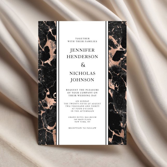 Elegant Rose Gold Black Marble Wedding Invitation (Elegant Rose Gold Black Marble Wedding Invitation)