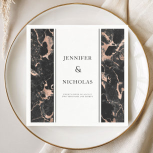 Elegant Rose Gold & Black Marble Wedding Napkin