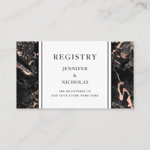 Elegant Rose Gold Black Marble Wedding Registry Enclosure Card
