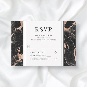 Elegant Rose Gold Black Marble Wedding RSVP Card