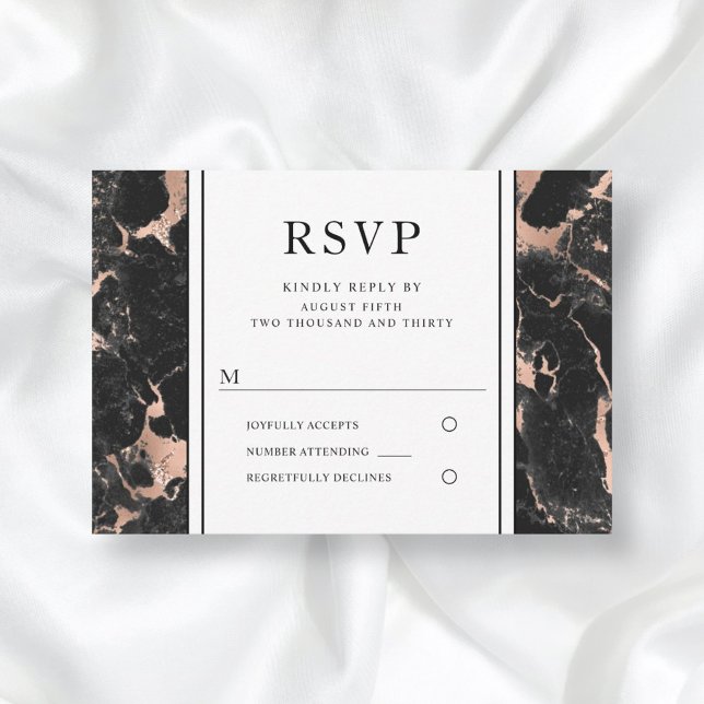 Elegant Rose Gold Black Marble Wedding RSVP Card (Creator Uploaded)