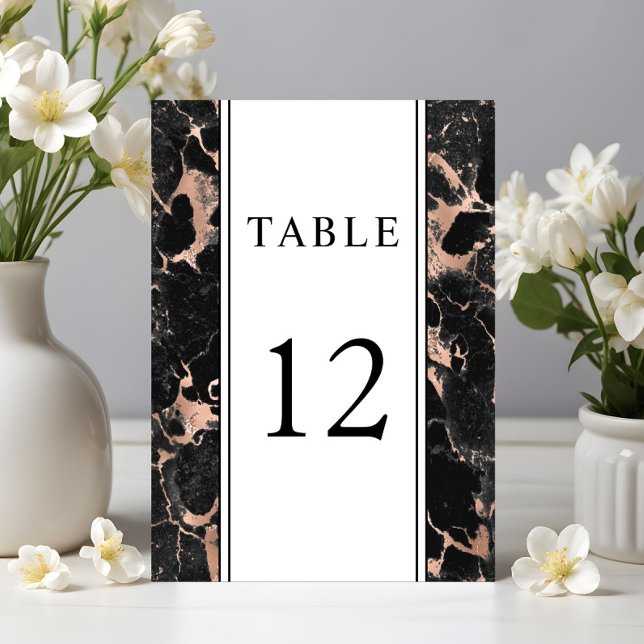 Elegant Rose Gold Black Marble Wedding  Table Number (Elegant Rose Gold Black Marble Wedding Table Number)
