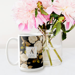 Elegant Rose Gold Black Monogram Coffee Mug