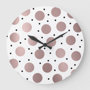 elegant rose gold black polka dots large clock
