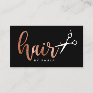 Elegant rose gold & black scissors hairstylist business card